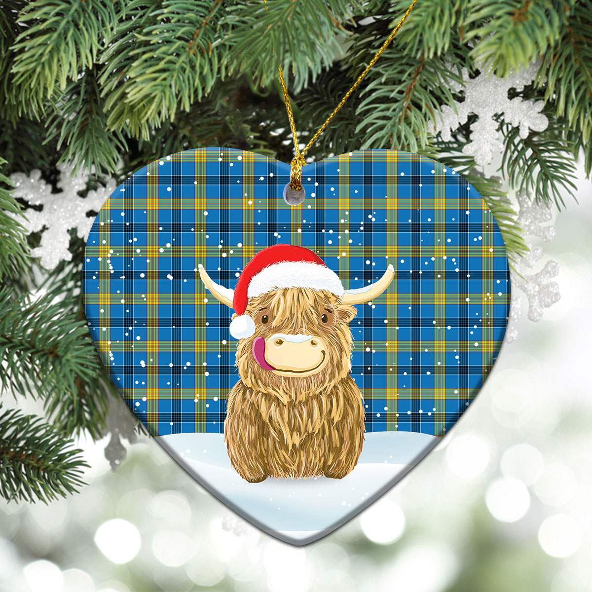 Laing Tartan Christmas Ceramic Ornament - Highland Cows Style