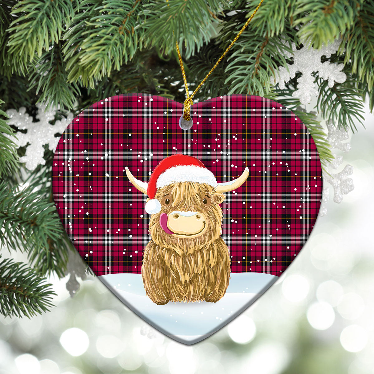 Little Tartan Christmas Ceramic Ornament - Highland Cows Style