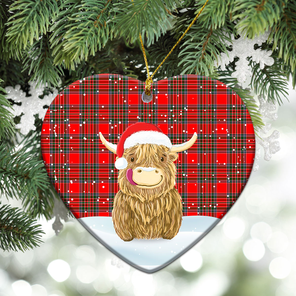 MacBean Tartan Christmas Ceramic Ornament - Highland Cows Style