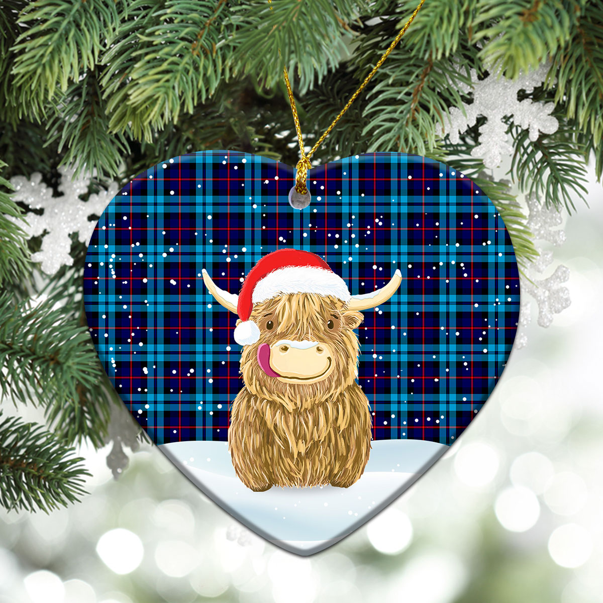 MacCorquodale Tartan Christmas Ceramic Ornament - Highland Cows Style