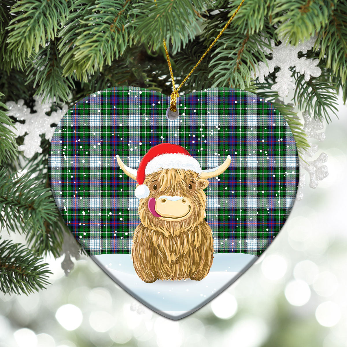 MacKenzie Dress Modern Tartan Christmas Ceramic Ornament - Highland Cows Style