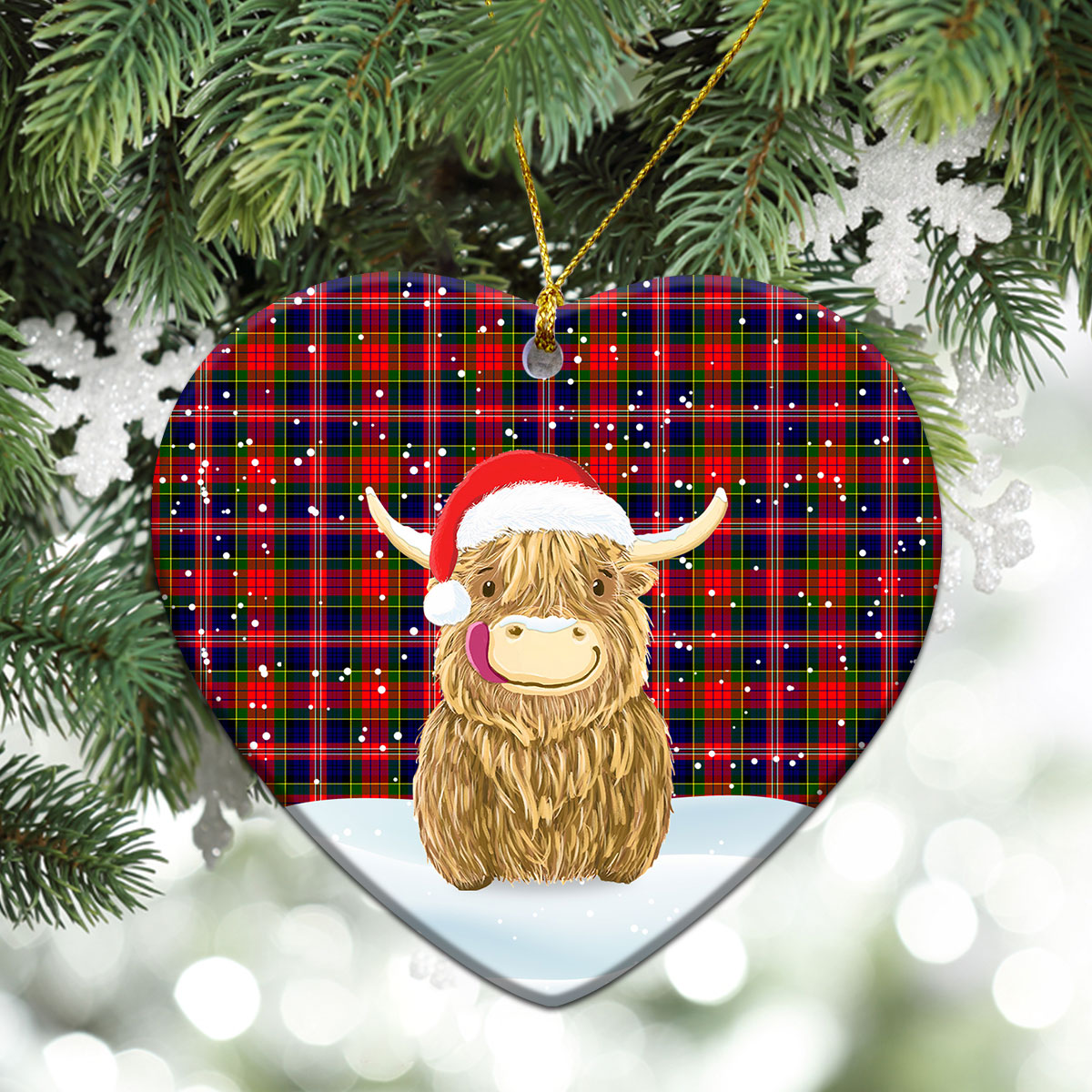 MacPherson Modern Tartan Christmas Ceramic Ornament - Highland Cows Style
