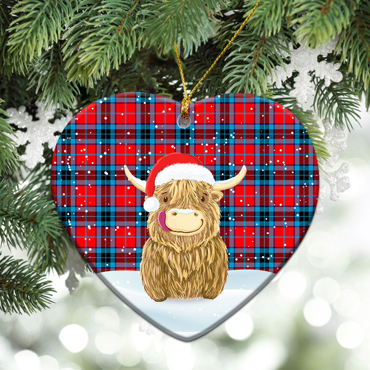 MacTavish Modern Tartan Christmas Ceramic Ornament - Highland Cows Style