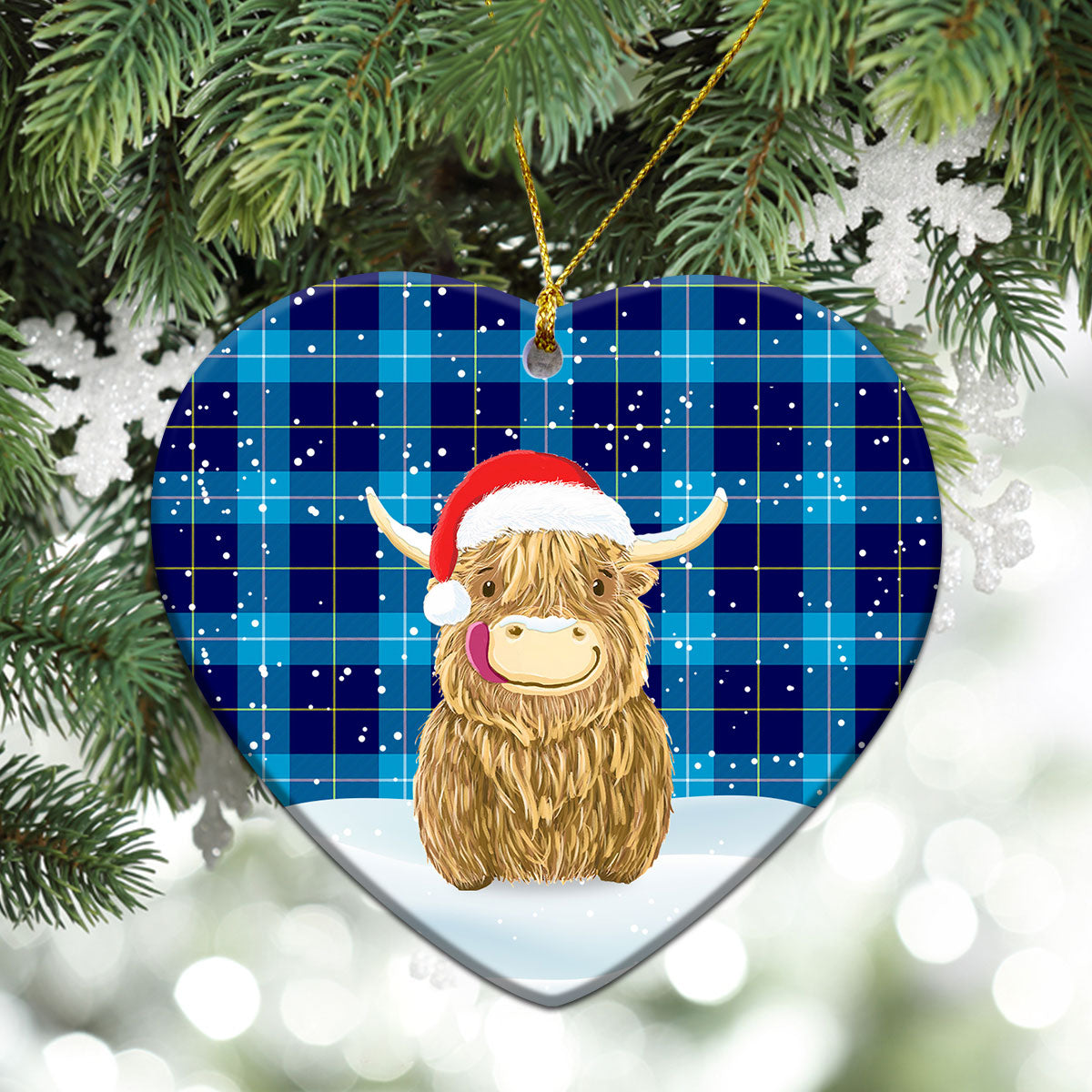 McKerrell Tartan Christmas Ceramic Ornament - Highland Cows Style
