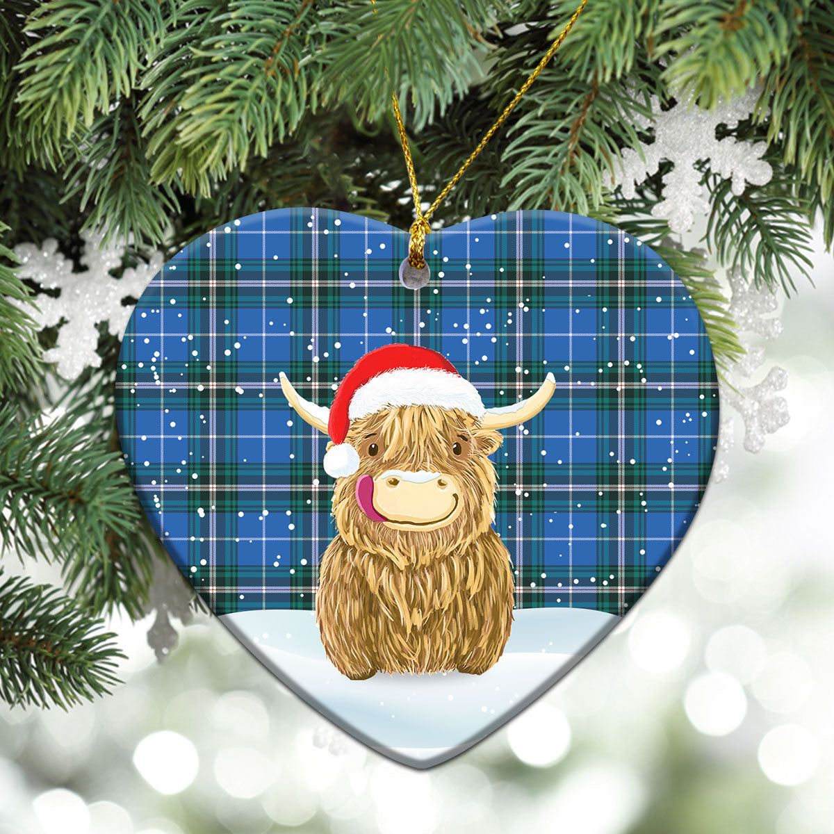 McLucas Tartan Christmas Ceramic Ornament - Highland Cows Style