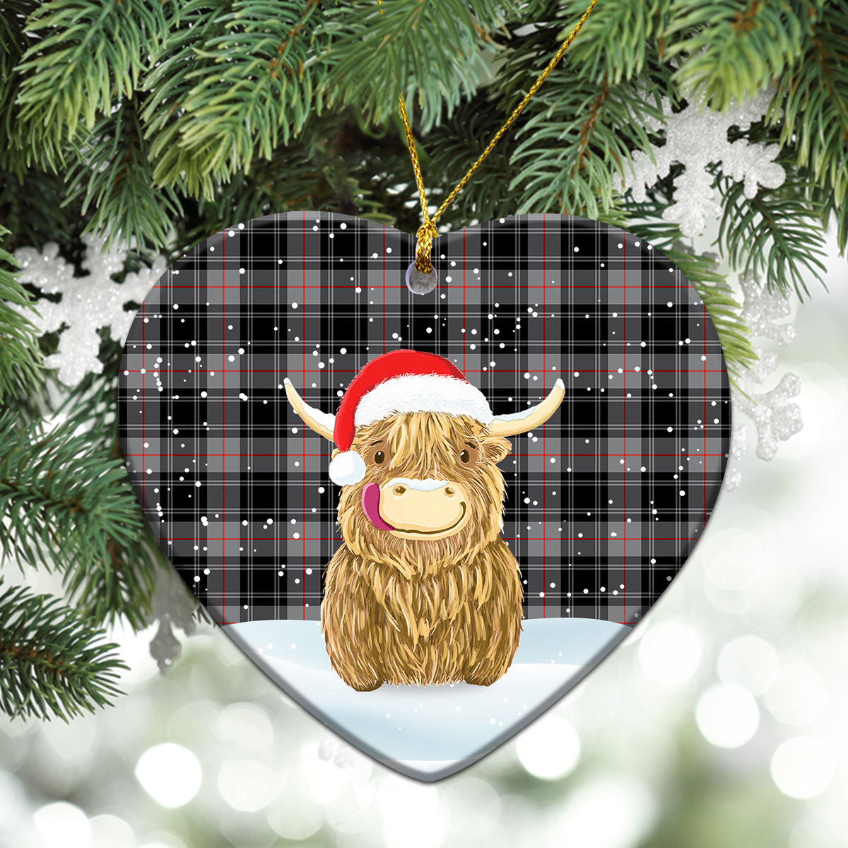 Moffat Modern Tartan Christmas Ceramic Ornament - Highland Cows Style