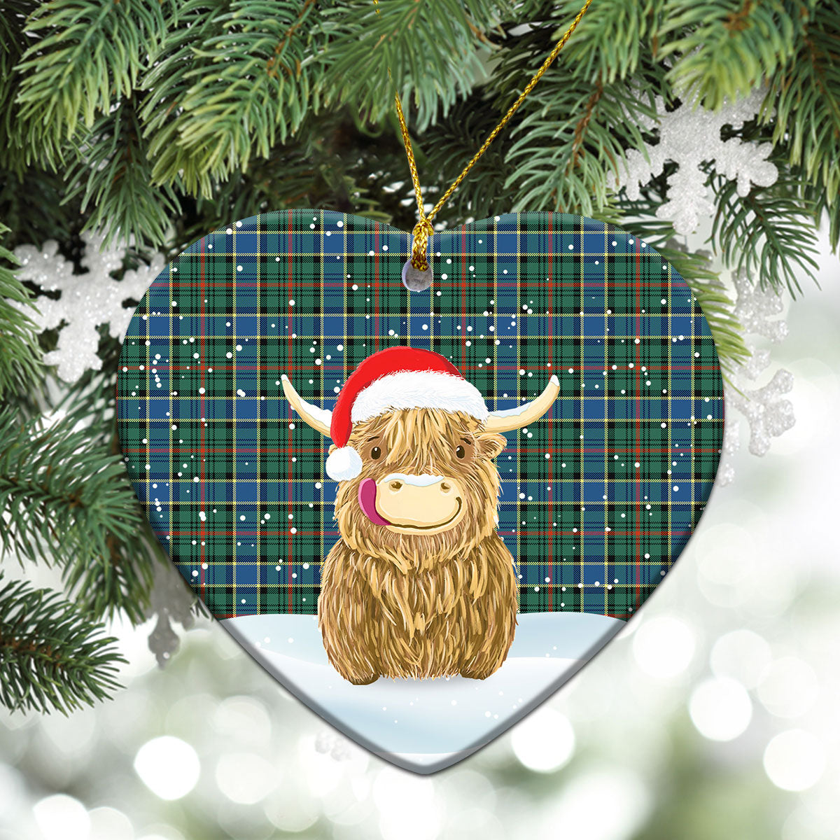Ogilvie Hunting Ancient Tartan Christmas Ceramic Ornament - Highland Cows Style