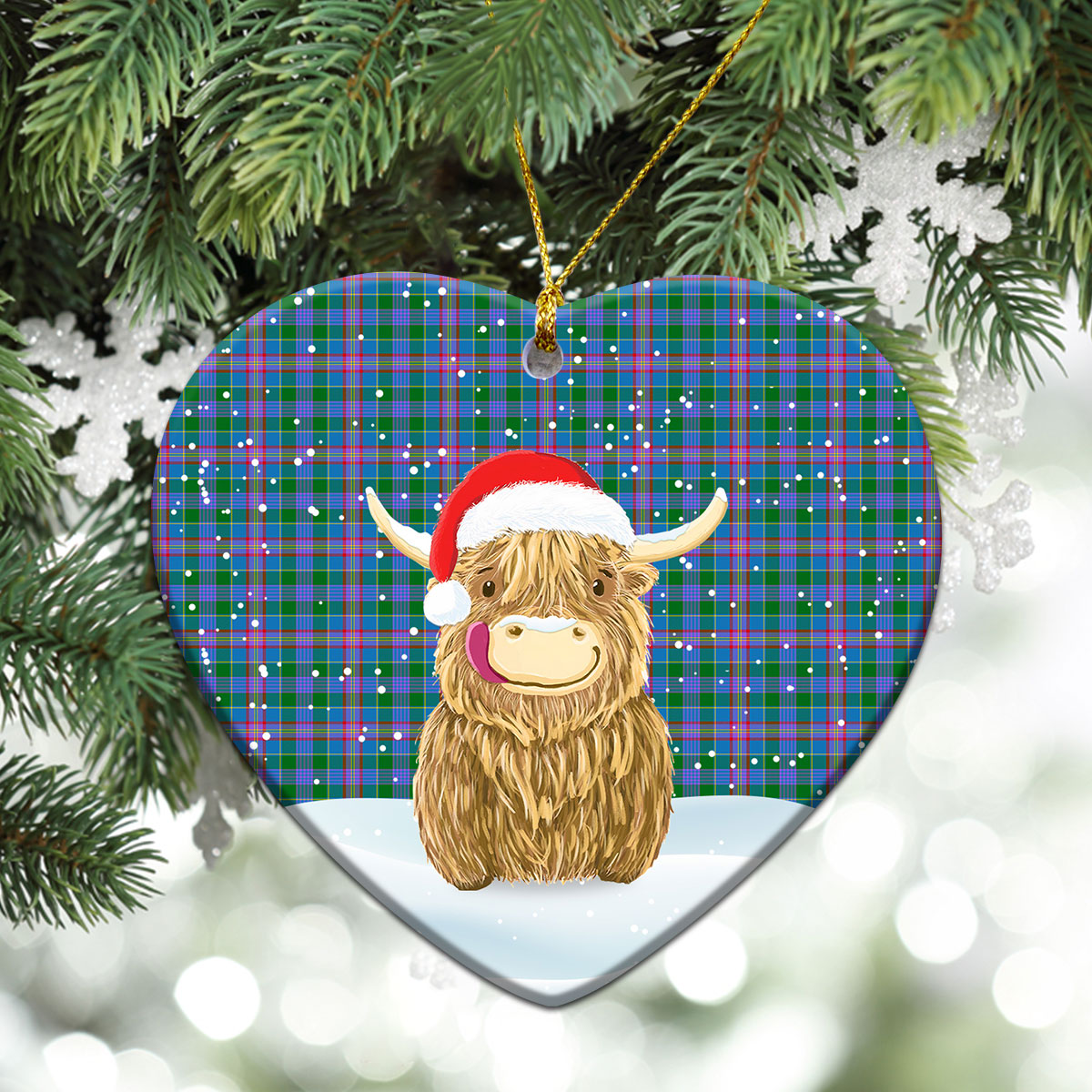 Ralston Tartan Christmas Ceramic Ornament - Highland Cows Style