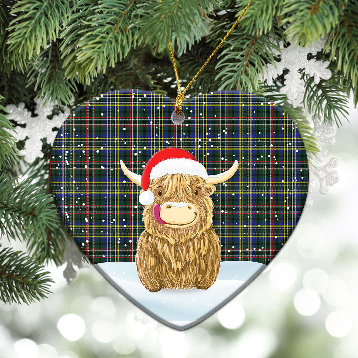 Scott Green Modern Tartan Christmas Ceramic Ornament - Highland Cows Style