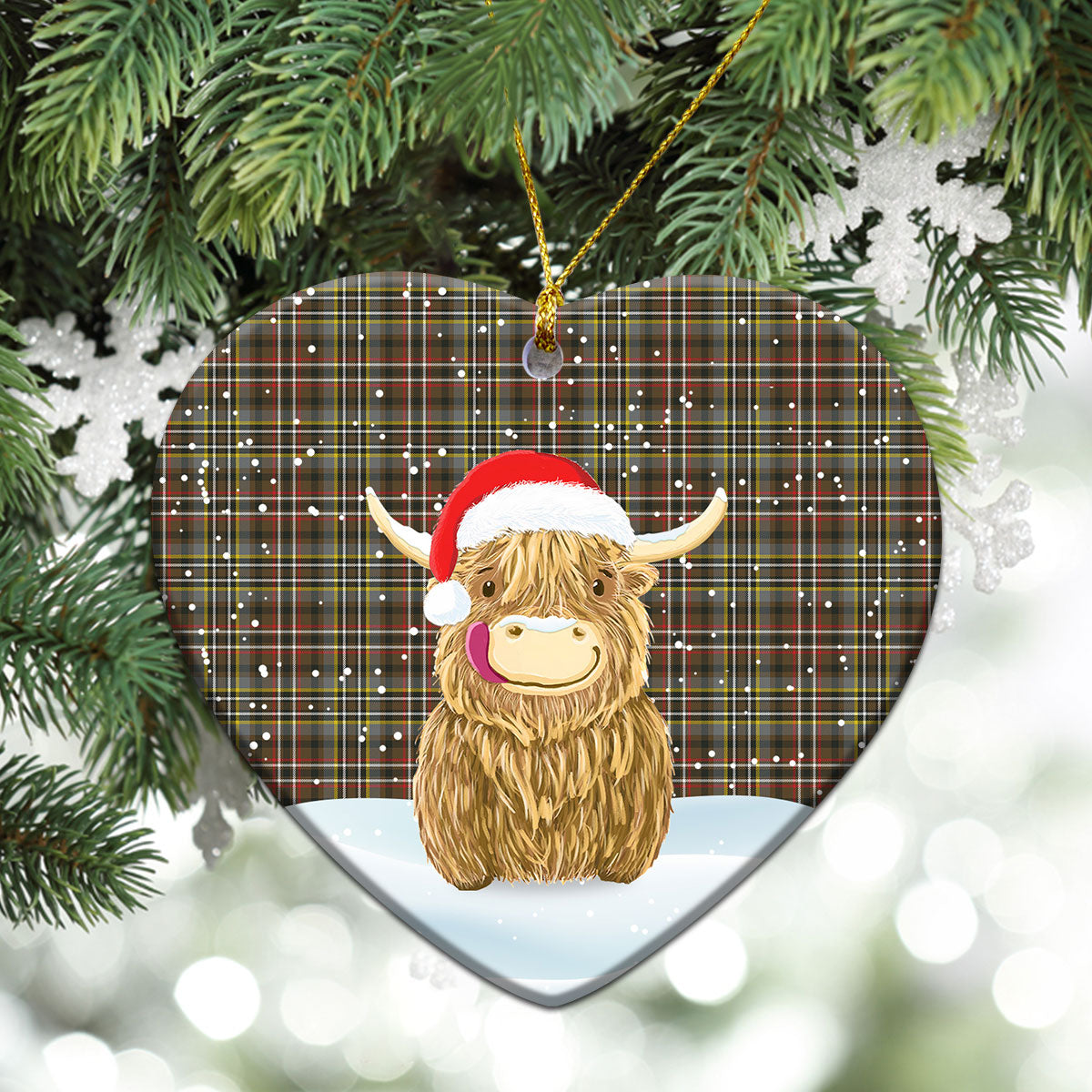Scott Green Weathered Tartan Christmas Ceramic Ornament - Highland Cows Style