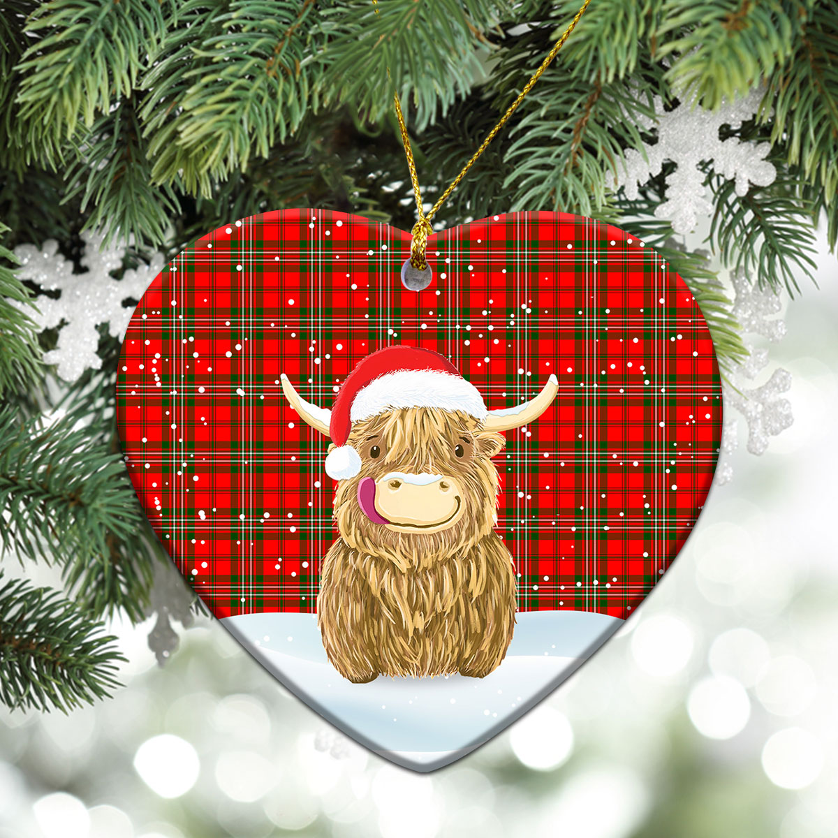 Scott Modern Tartan Christmas Ceramic Ornament - Highland Cows Style