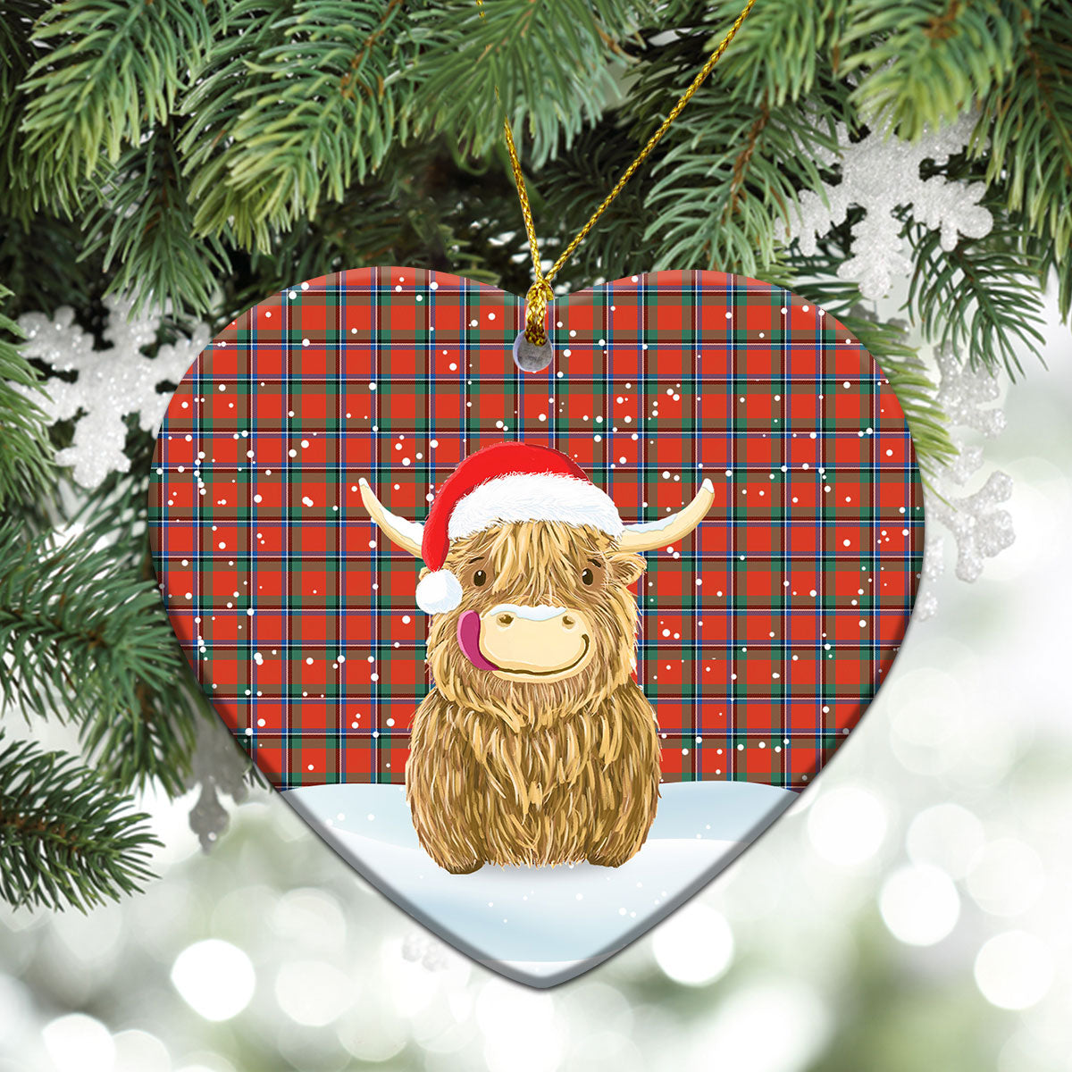 Sinclair Ancient Tartan Christmas Ceramic Ornament - Highland Cows Style