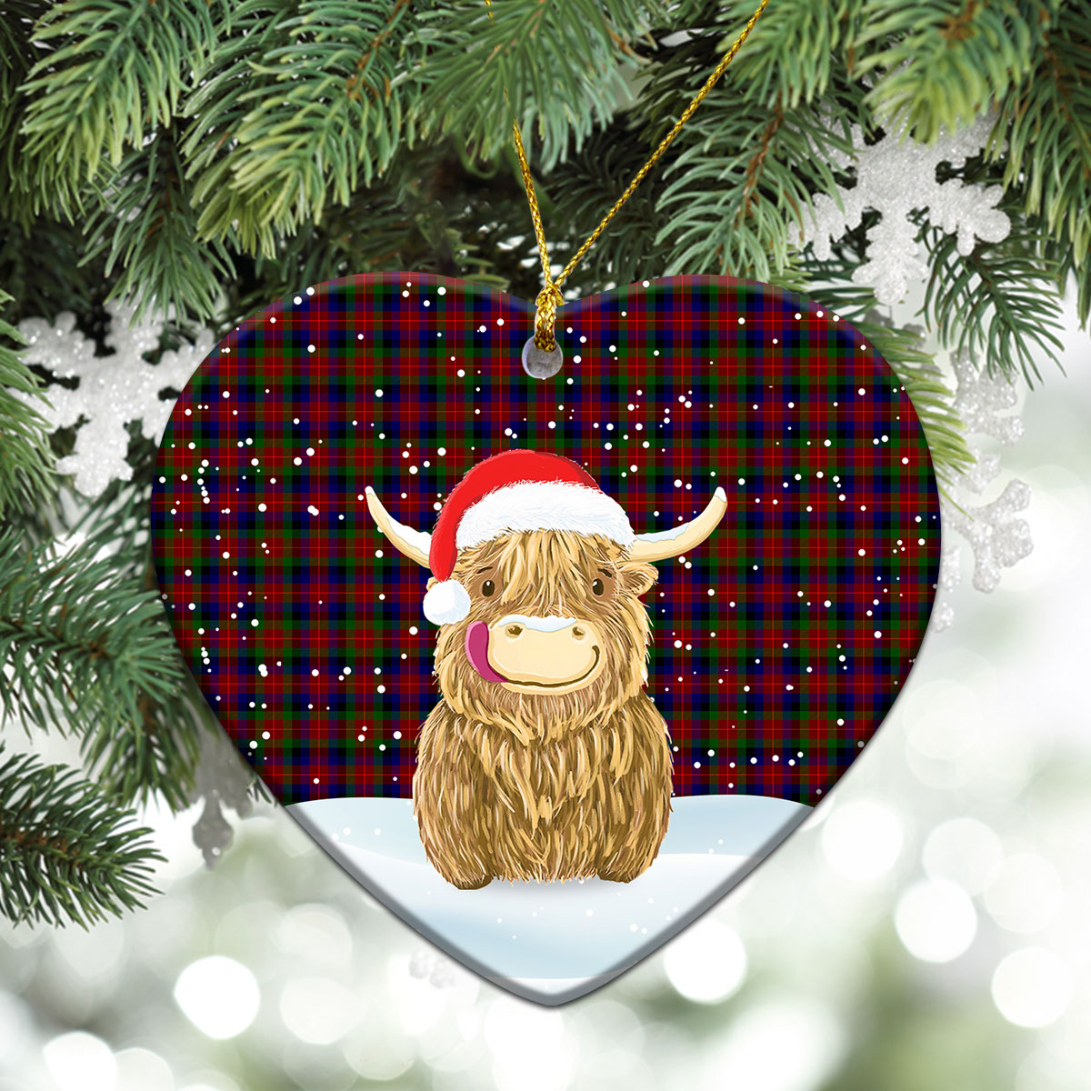 Tennant Tartan Christmas Ceramic Ornament - Highland Cows Style