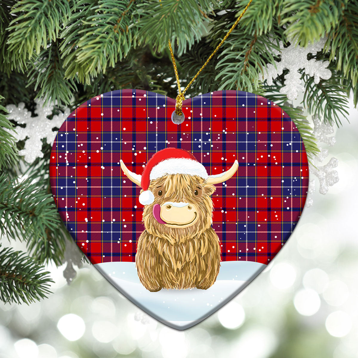 Wishart Dress Tartan Christmas Ceramic Ornament - Highland Cows Style