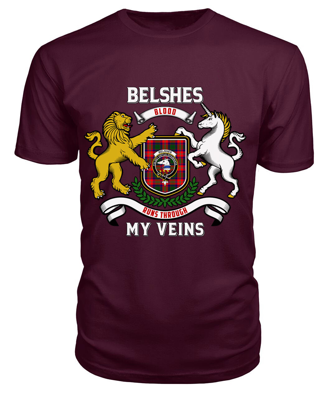 Belshes Tartan Crest 2D T-shirt - Blood Runs Through My Veins Style