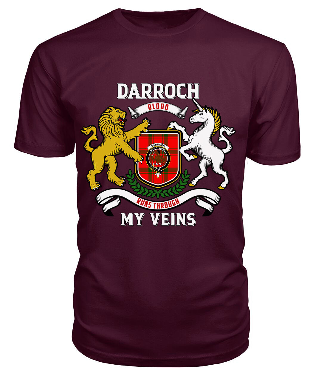 Darroch (Gourock) Tartan Crest 2D T-shirt - Blood Runs Through My Veins Style