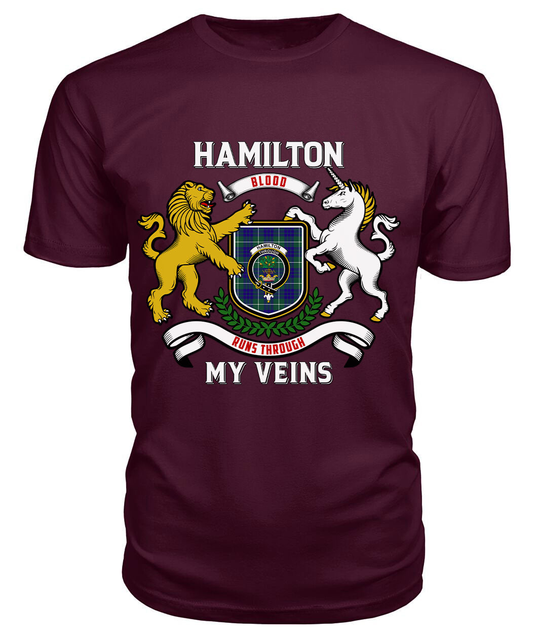 Hamilton Hunting Modern Tartan Crest 2D T-shirt - Blood Runs Through My Veins Style