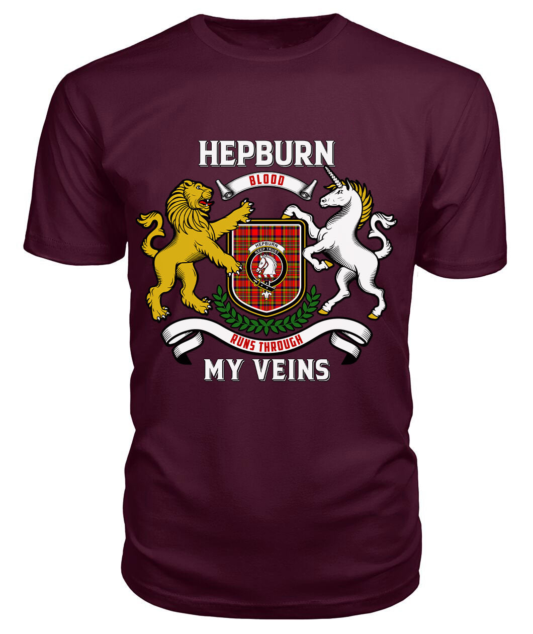 Hepburn Tartan Crest 2D T-shirt - Blood Runs Through My Veins Style