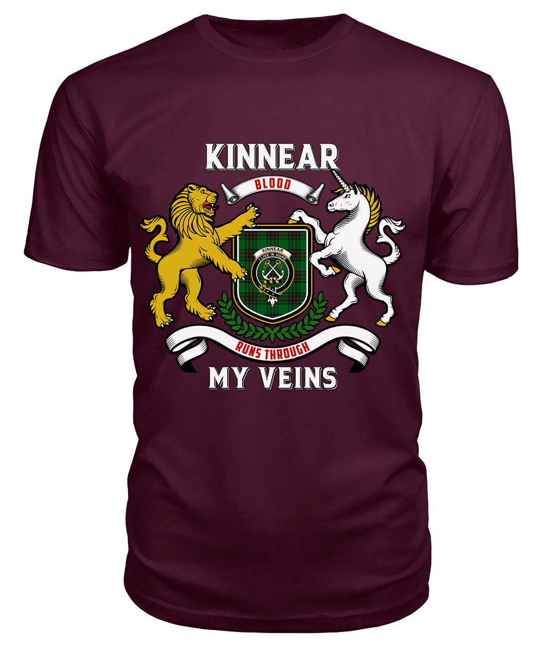 Kinnear Tartan Crest 2D T-shirt - Blood Runs Through My Veins Style