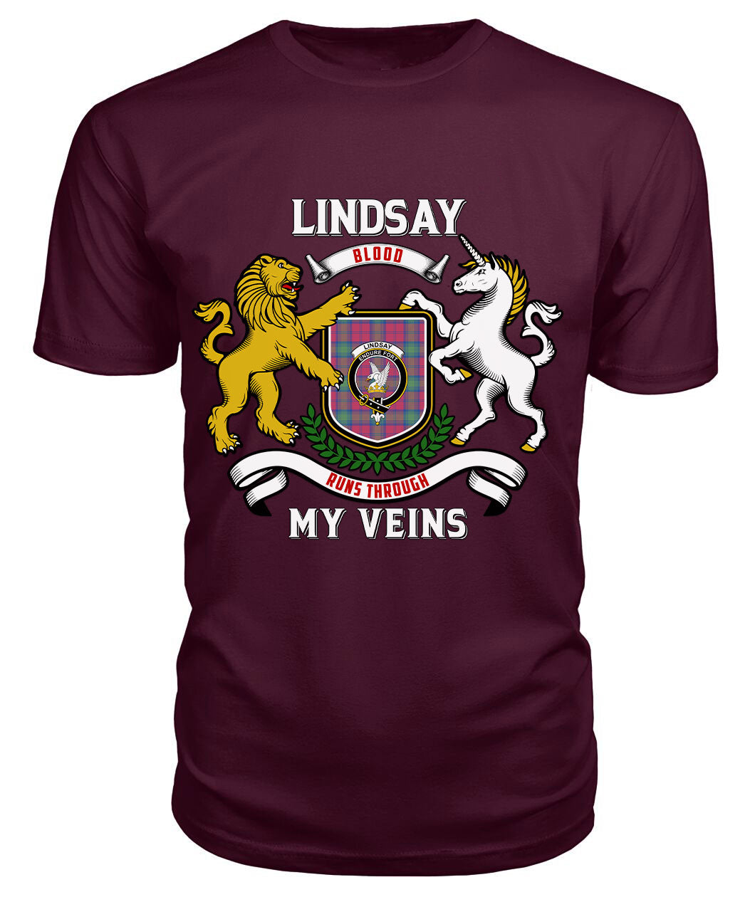 Lindsay Ancient Tartan Crest 2D T-shirt - Blood Runs Through My Veins Style