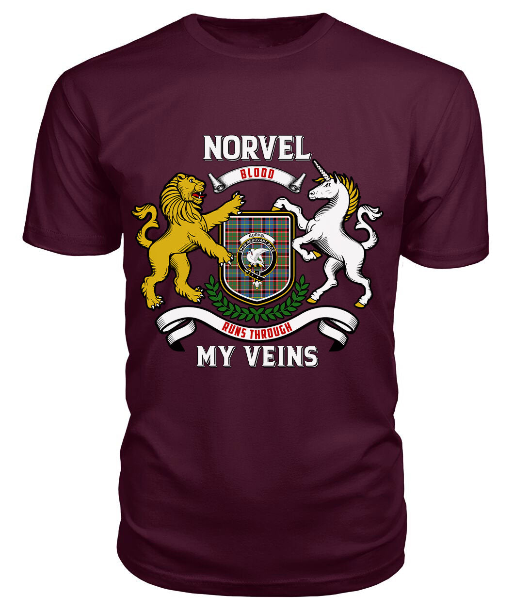 Norvel (or Norvill) Tartan Crest 2D T-shirt - Blood Runs Through My Veins Style