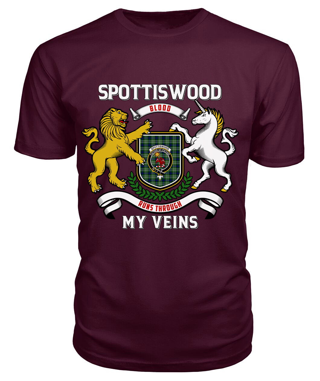 Spottiswood Tartan Crest 2D T-shirt - Blood Runs Through My Veins Style
