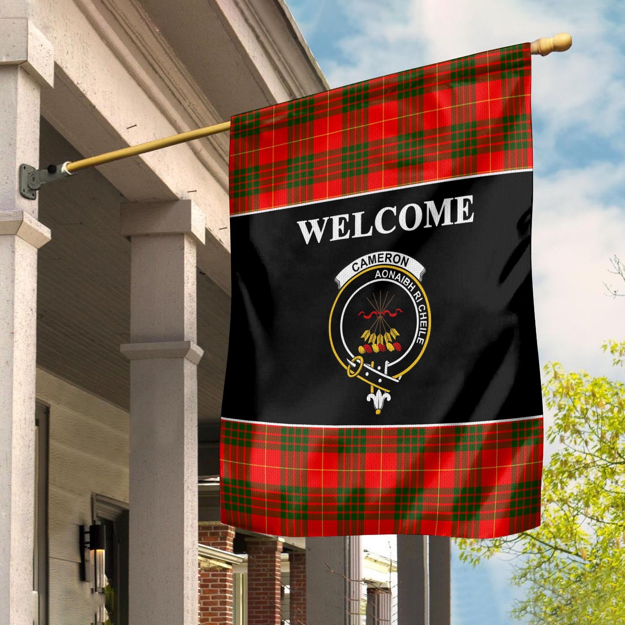 Cameron Tartan Crest Black Garden Flag