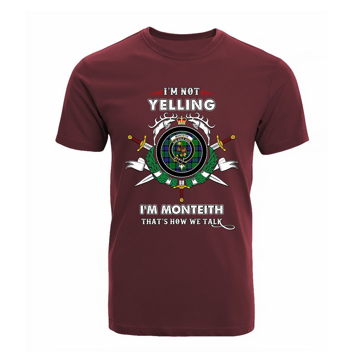 Monteith Tartan Crest T-shirt - I'm not yelling style