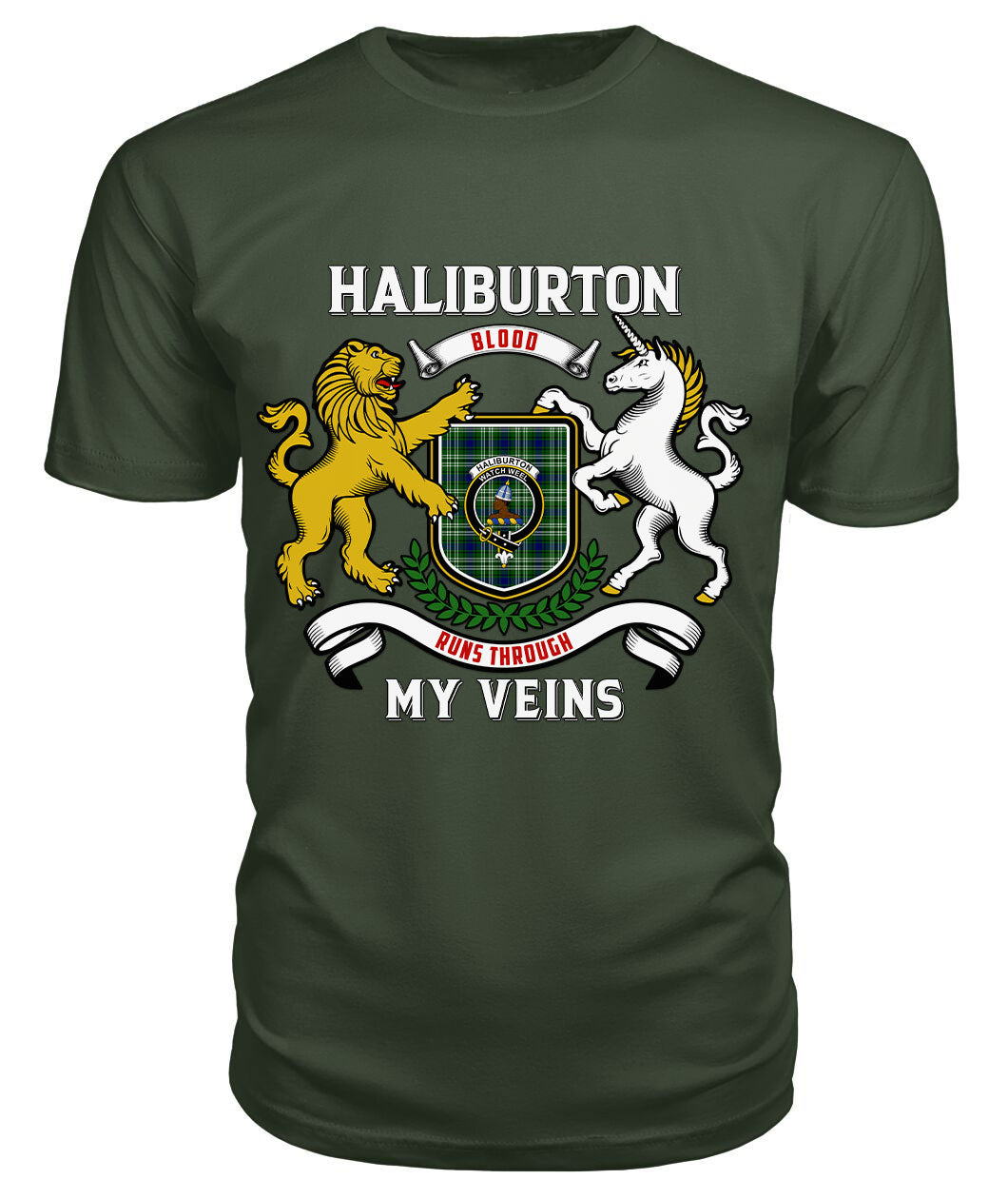 Haliburton Tartan Crest 2D T-shirt - Blood Runs Through My Veins Style