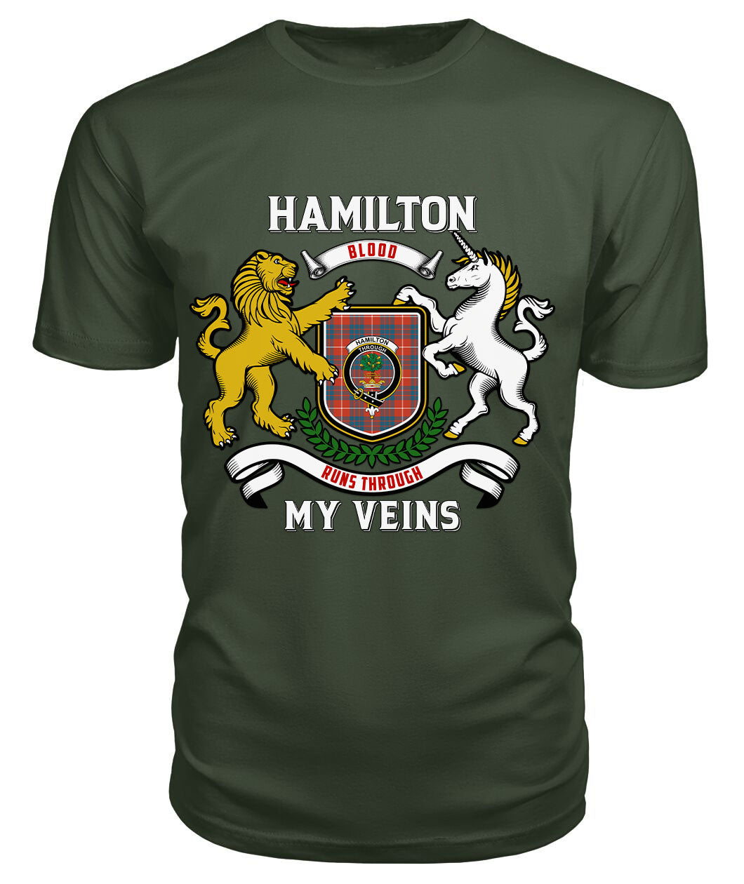 Hamilton Ancient Tartan Crest 2D T-shirt - Blood Runs Through My Veins Style