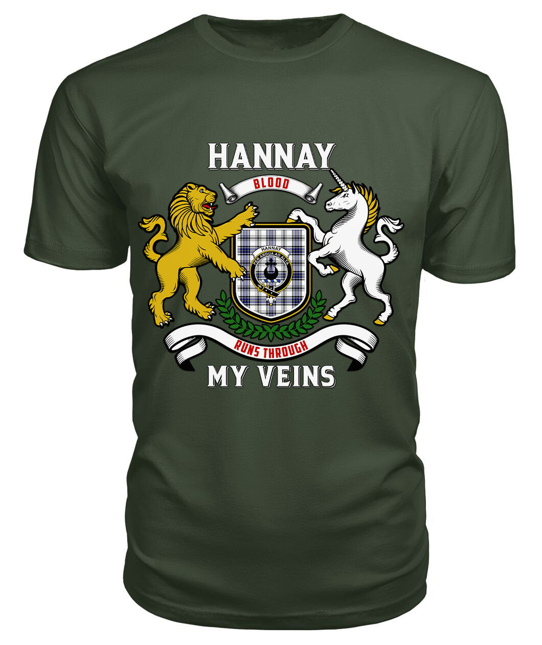 Hannay Modern Tartan Crest 2D T-shirt - Blood Runs Through My Veins Style