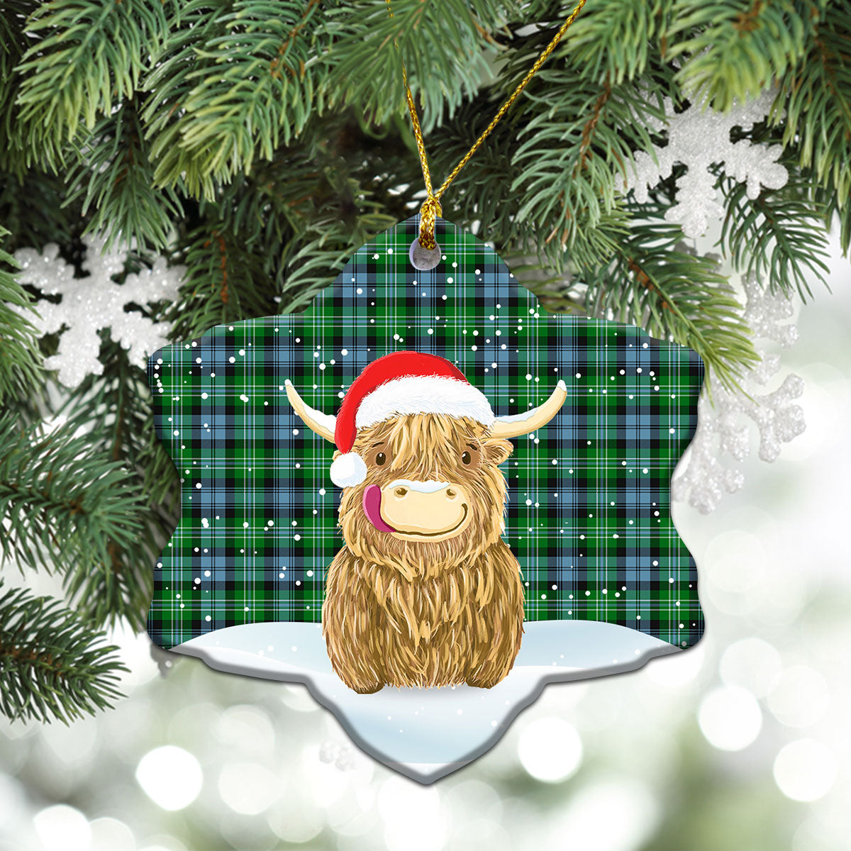 Arbuthnot Ancient Tartan Christmas Ceramic Ornament - Highland Cows Style