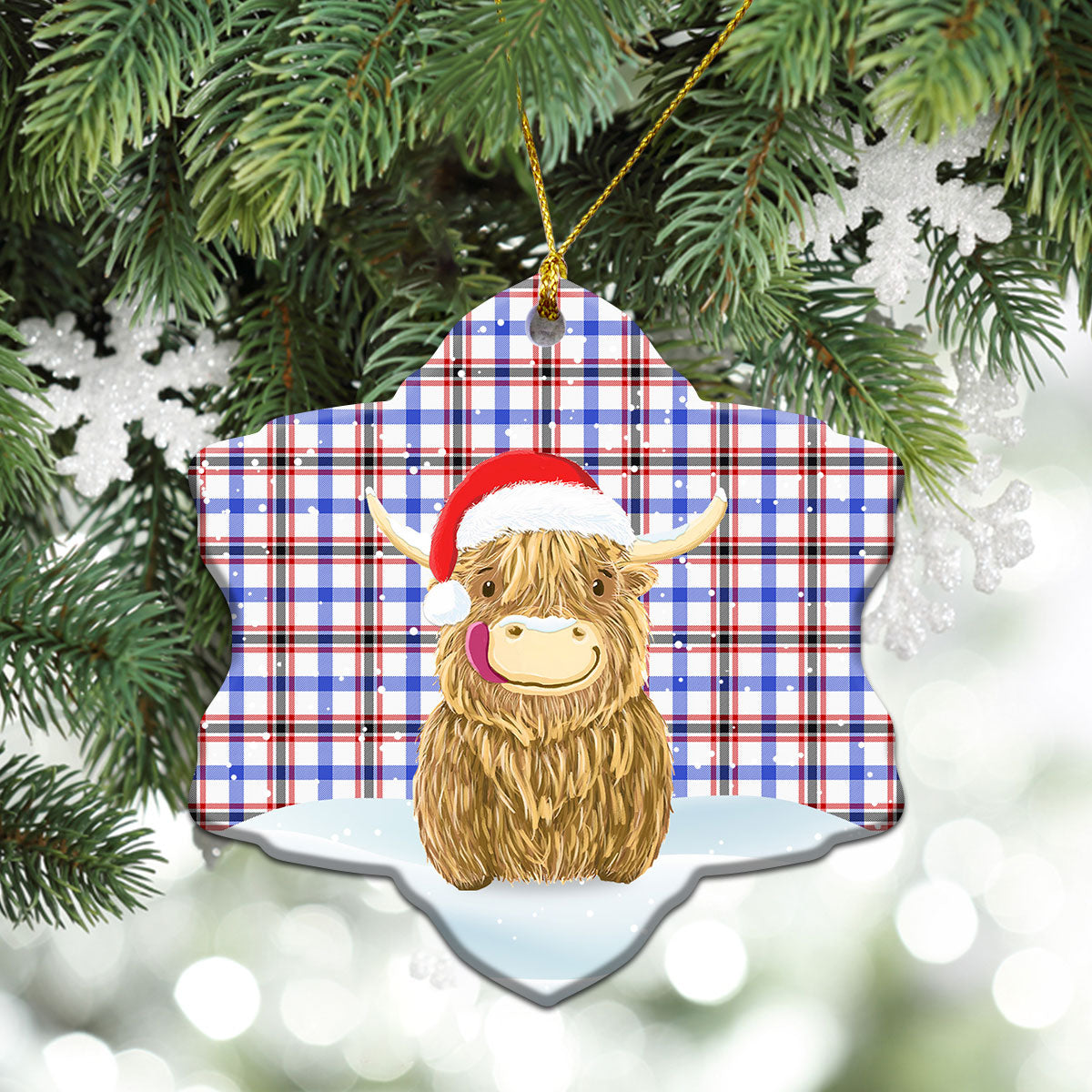 Boswell Modern Tartan Christmas Ceramic Ornament - Highland Cows Style