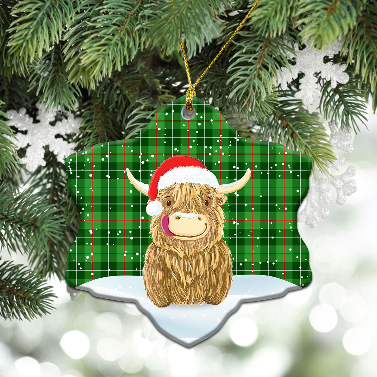 Clephan (or Clephane) Tartan Christmas Ceramic Ornament - Highland Cows Style