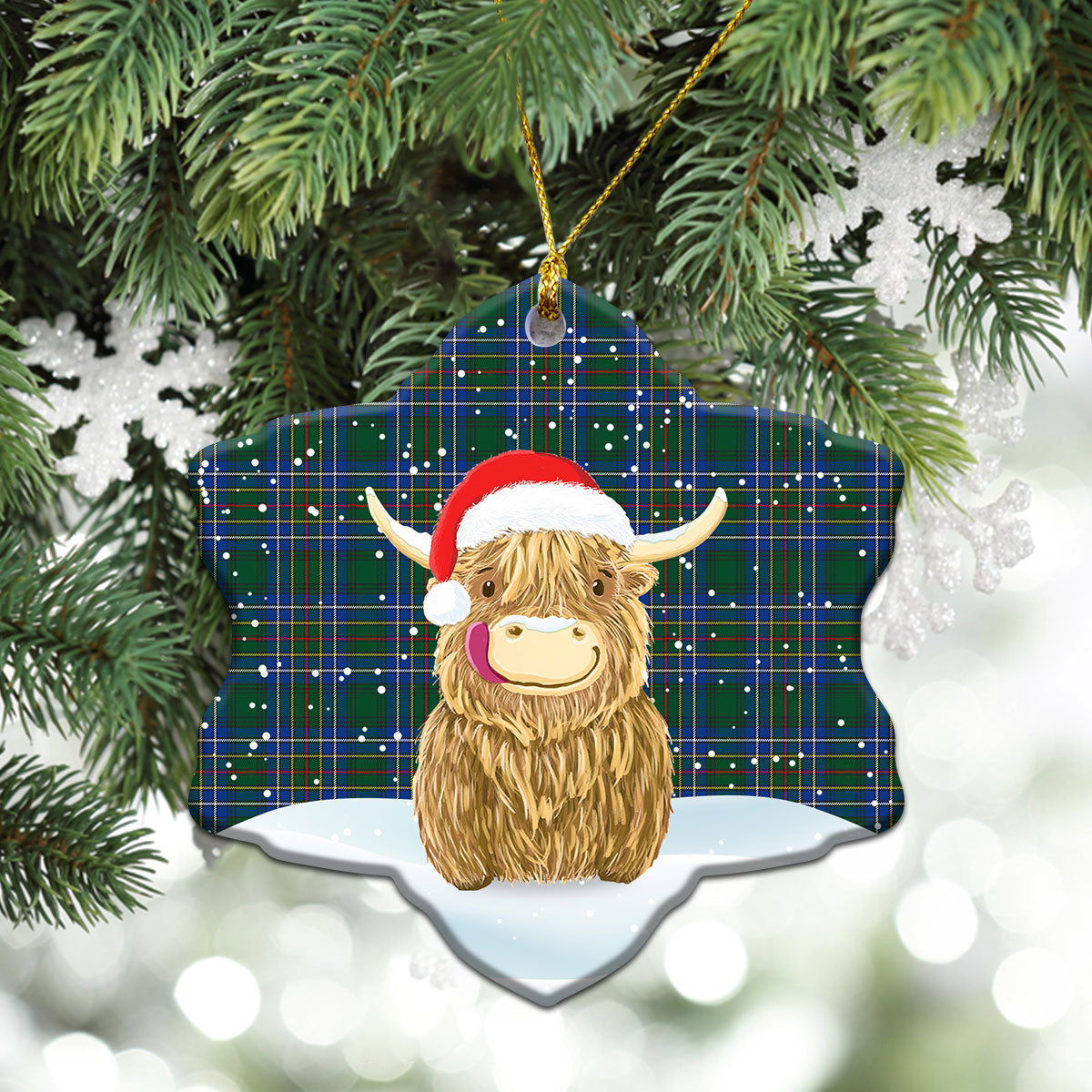 Cockburn Ancient Tartan Christmas Ceramic Ornament - Highland Cows Style