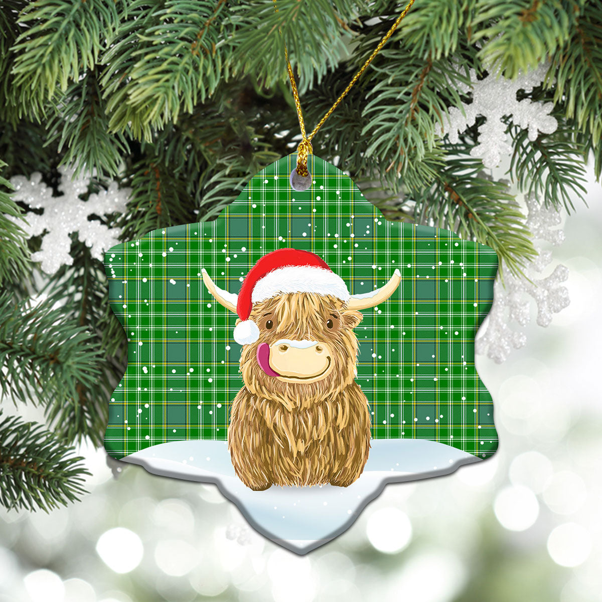 Currie or Curry Tartan Christmas Ceramic Ornament - Highland Cows Style