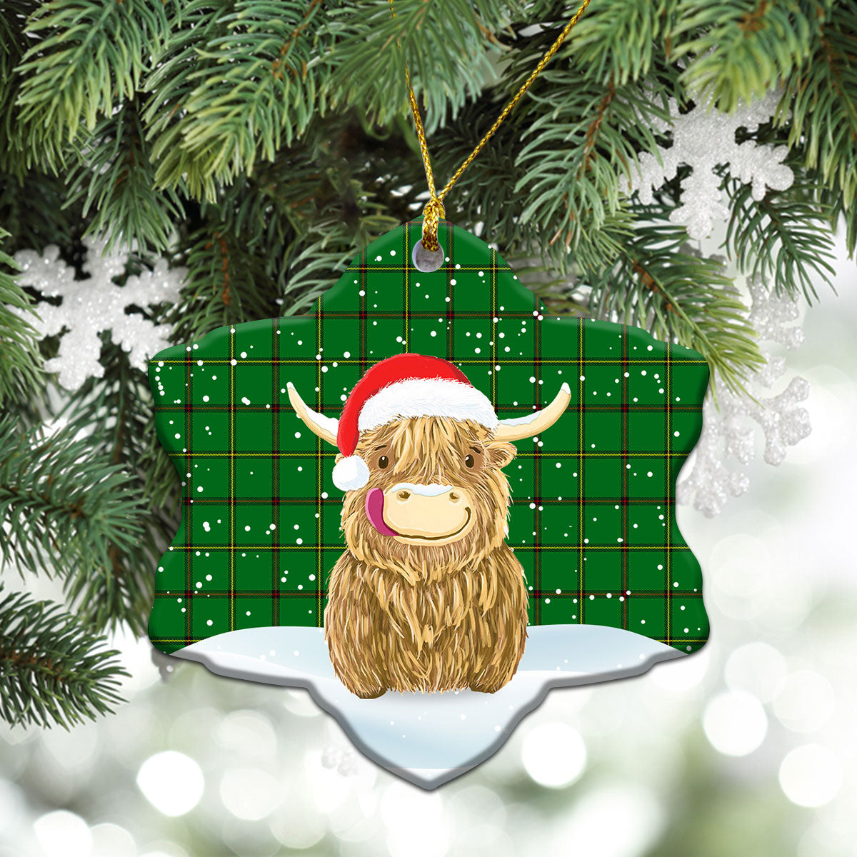 Don Tartan Christmas Ceramic Ornament - Highland Cows Style