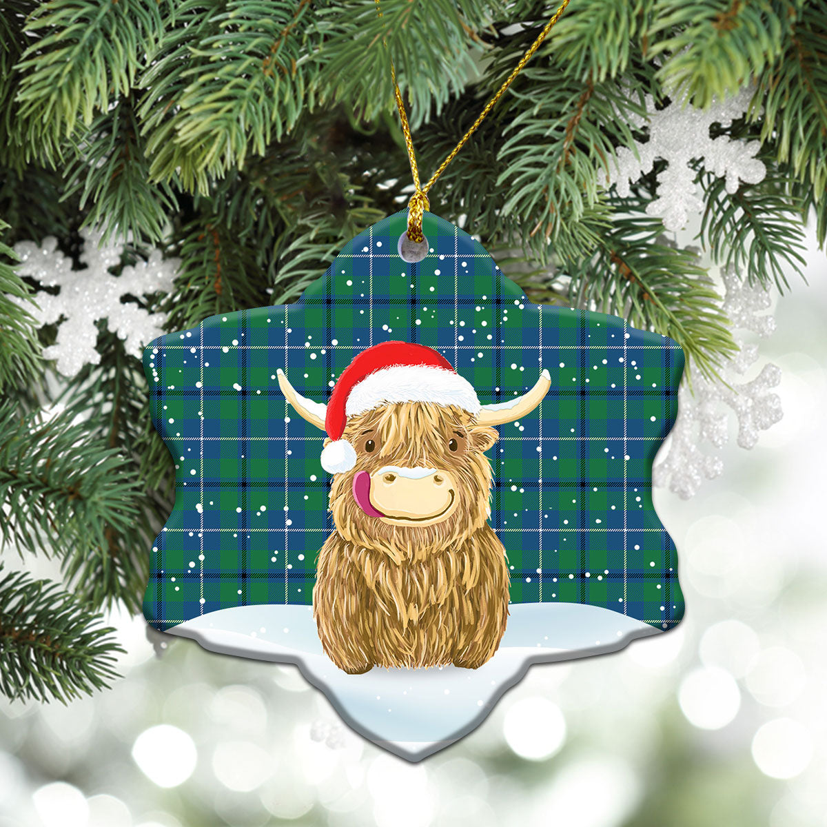 Douglas Ancient Tartan Christmas Ceramic Ornament - Highland Cows Style