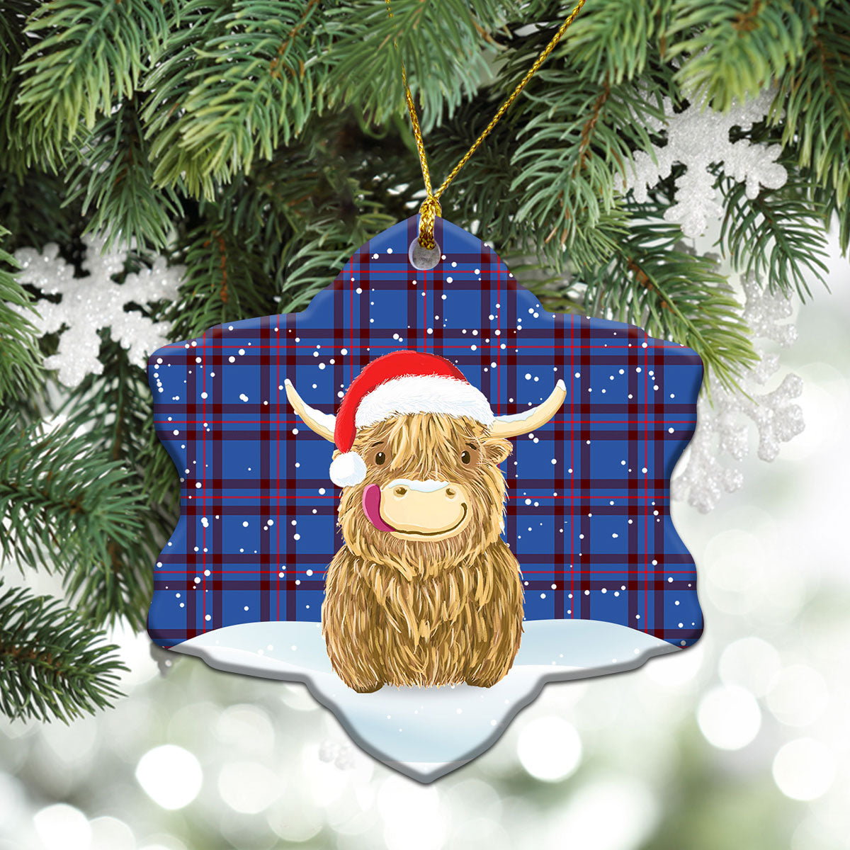 Elliott Modern Tartan Christmas Ceramic Ornament - Highland Cows Style