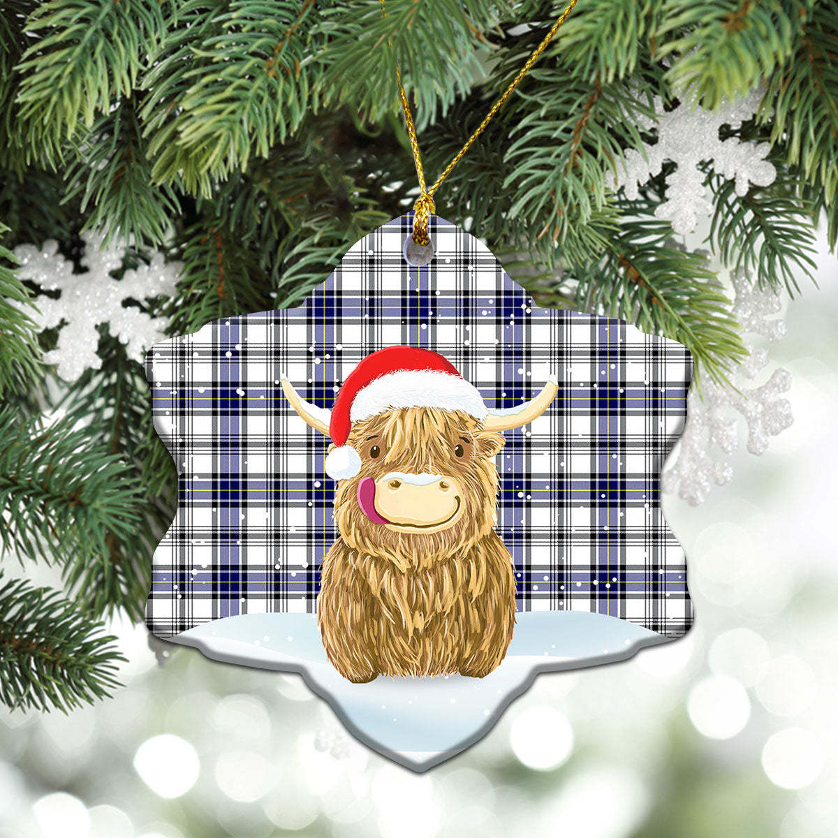 Hannay Modern Tartan Christmas Ceramic Ornament - Highland Cows Style