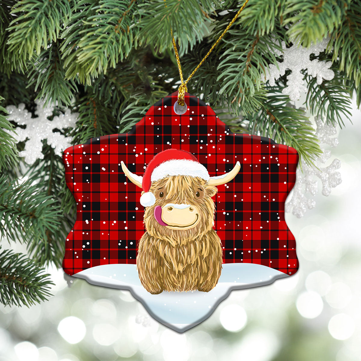 Hogg Tartan Christmas Ceramic Ornament - Highland Cows Style