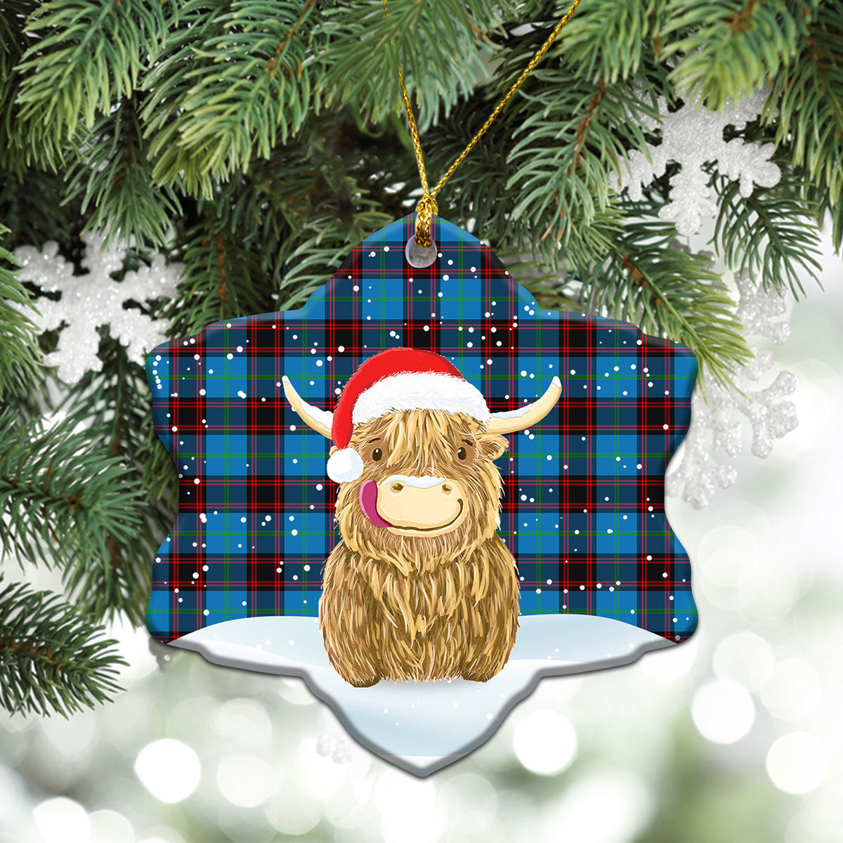 Home Ancient Tartan Christmas Ceramic Ornament - Highland Cows Style