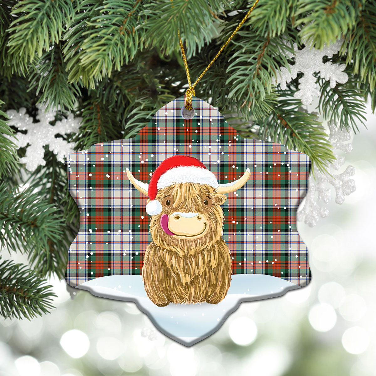 MacDuff Dress Ancient Tartan Christmas Ceramic Ornament - Highland Cows Style