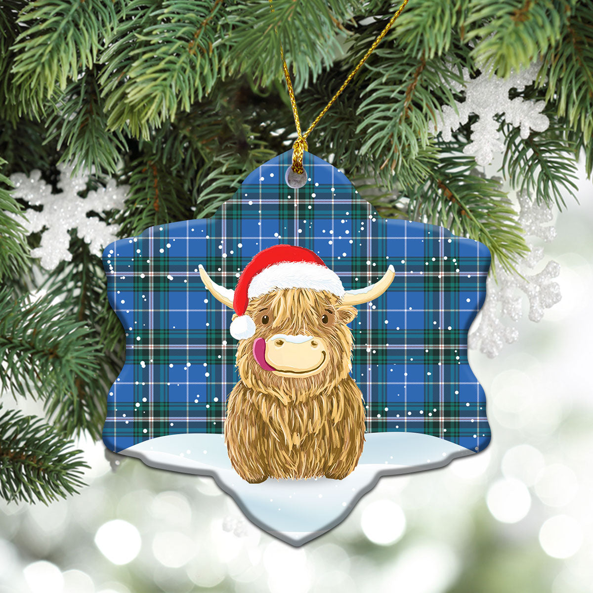 McLucas Tartan Christmas Ceramic Ornament - Highland Cows Style