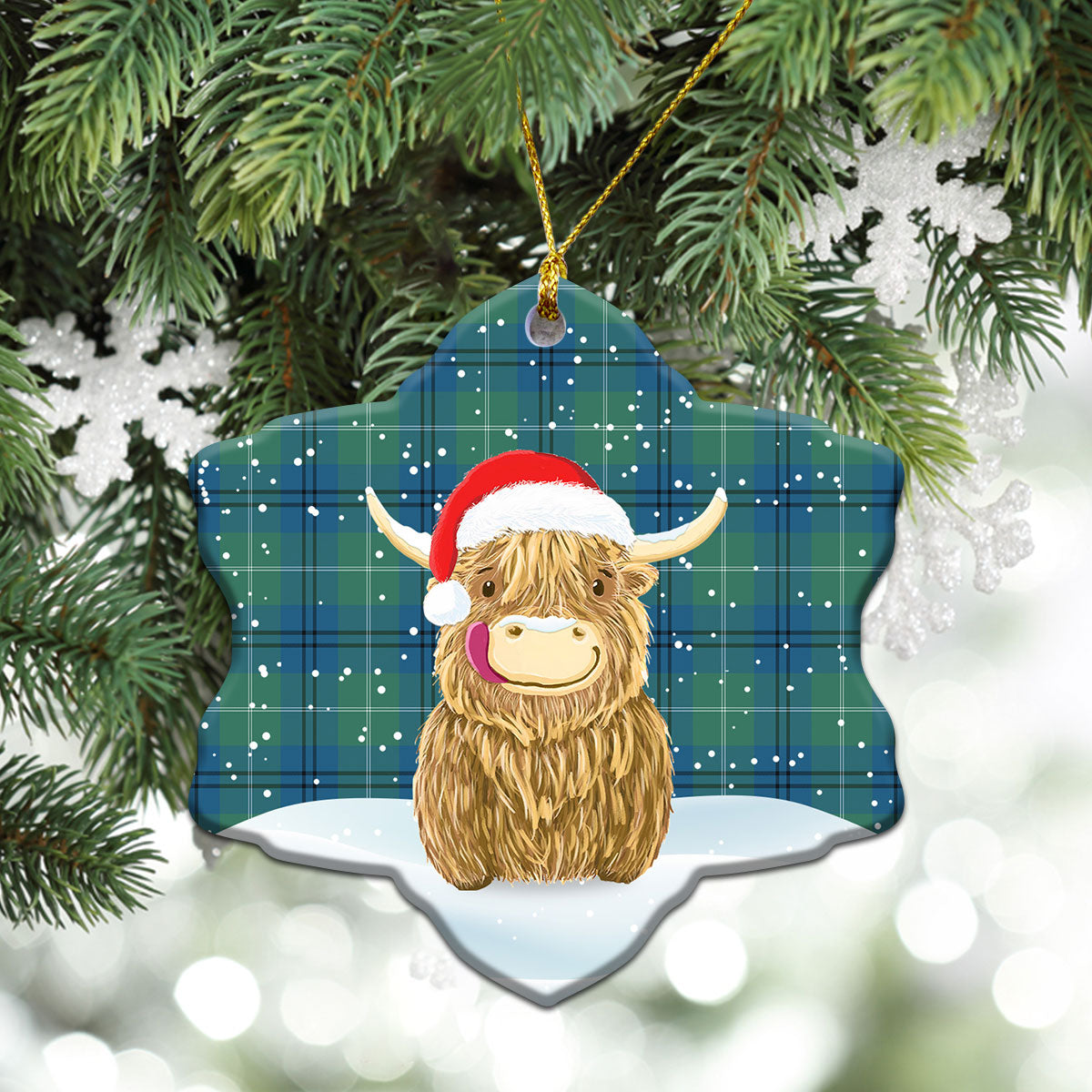 Oliphant Ancient Tartan Christmas Ceramic Ornament - Highland Cows Style