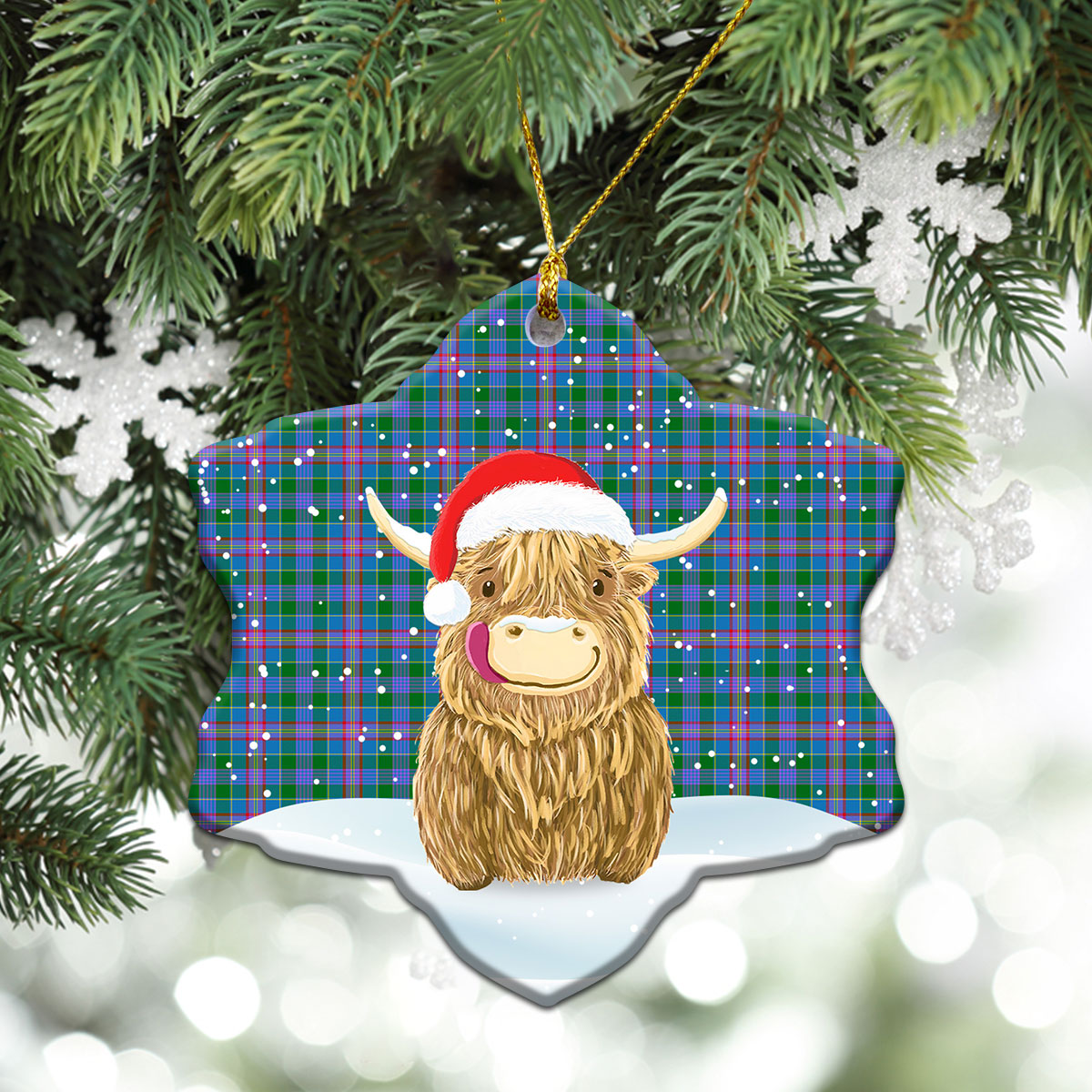 Ralston Tartan Christmas Ceramic Ornament - Highland Cows Style