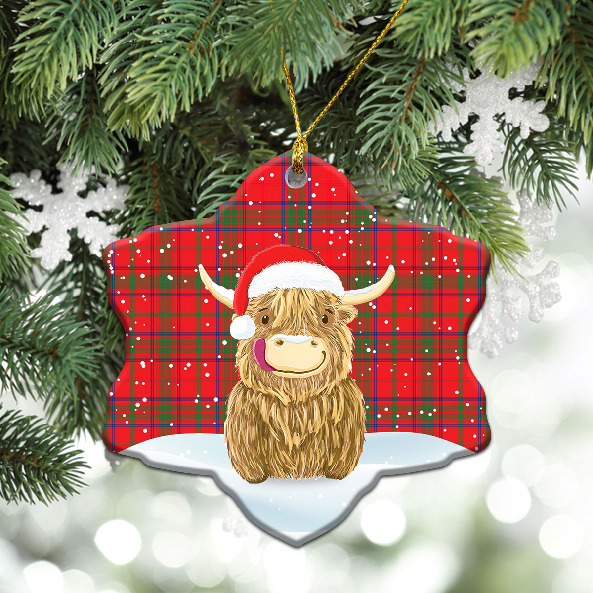 Ross Modern Tartan Christmas Ceramic Ornament - Highland Cows Style