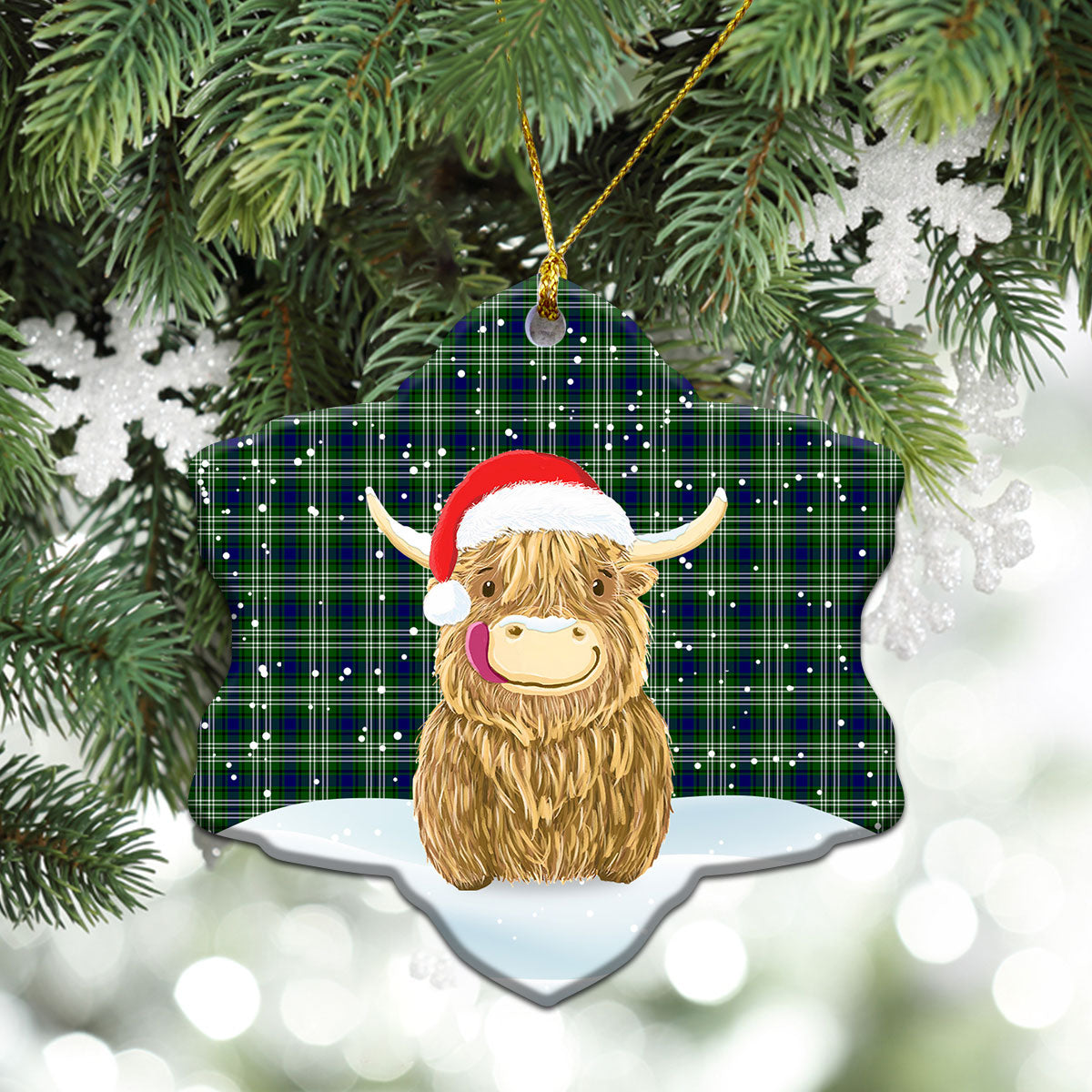Spottiswood Tartan Christmas Ceramic Ornament - Highland Cows Style
