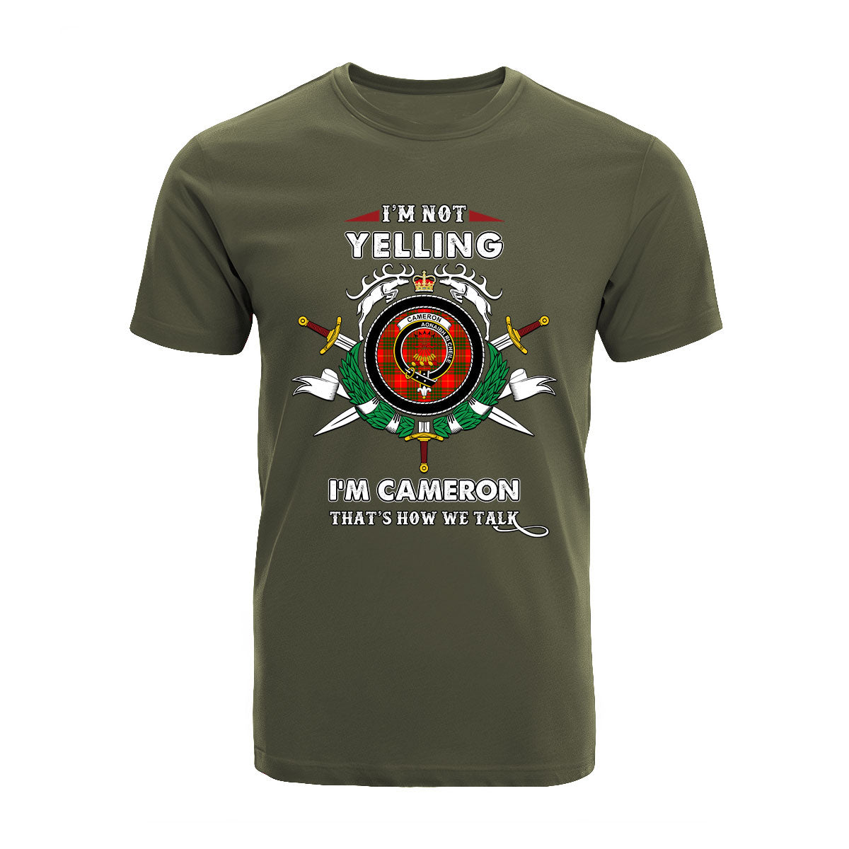 Cameron Tartan Crest T-shirt - I'm not yelling style