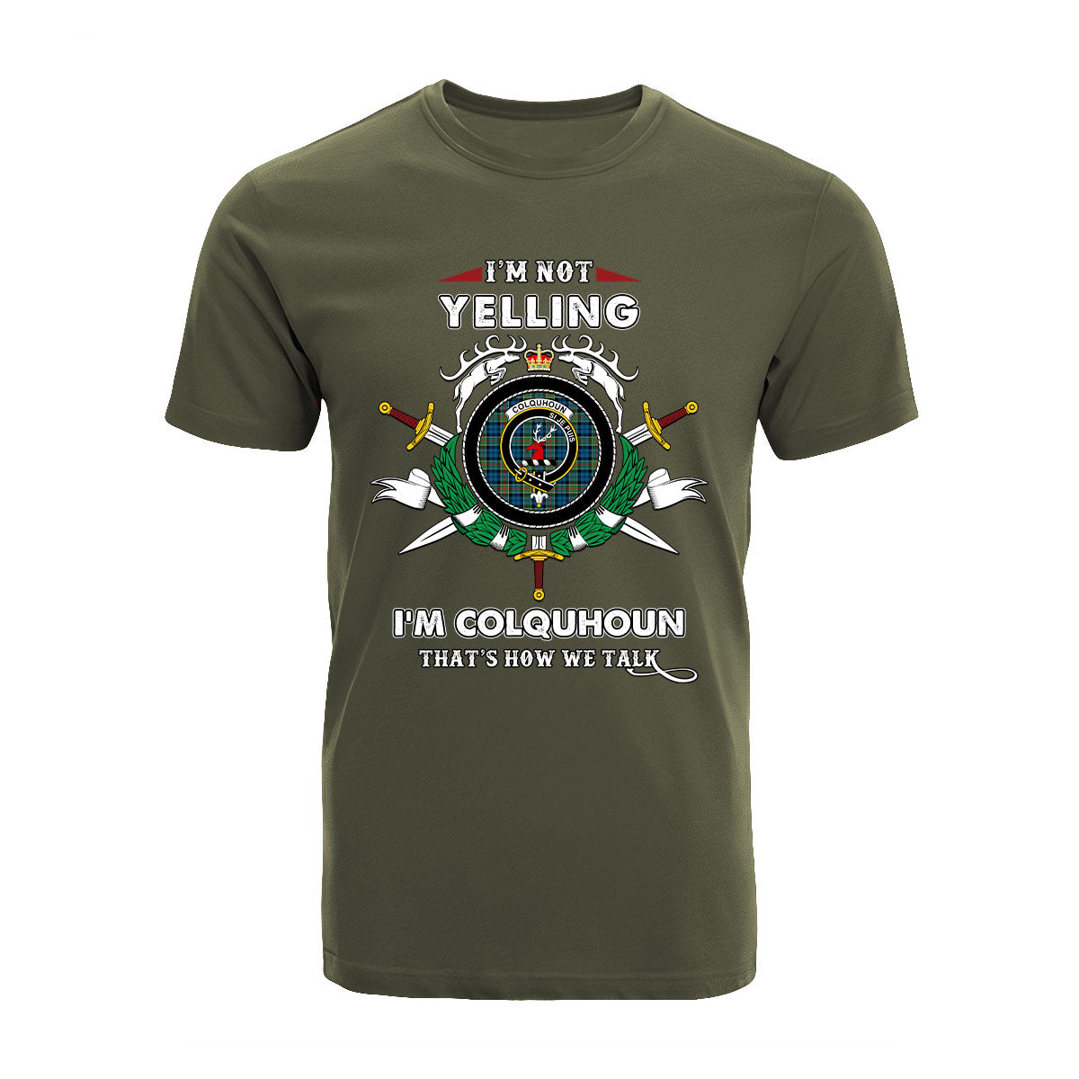 Colquhoun Tartan Crest T-shirt - I'm not yelling style